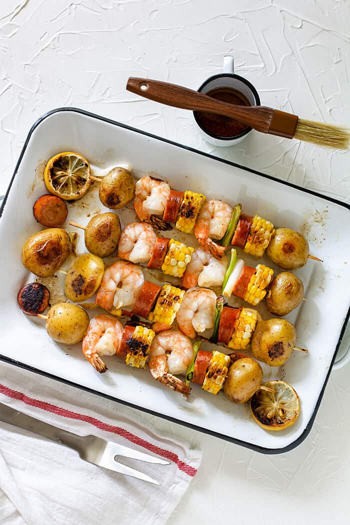 Quick and easy shrimp kebabs or grilled low country boil