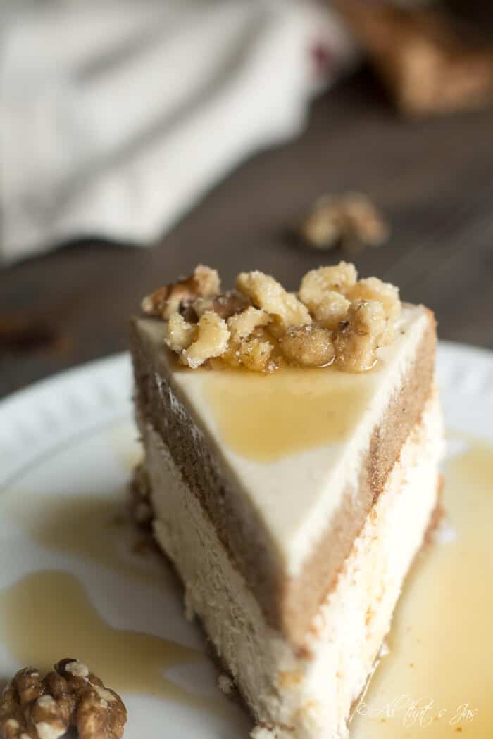 This homemade cheesecake with several layers of maple and spiced cake is delicious.