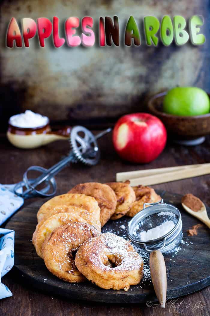 Food on a table, with Apple and Pancake