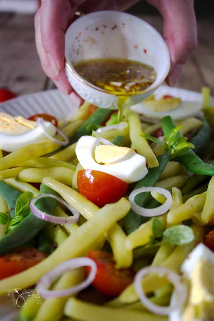 Garlic balsamic dressing is perfect for this German green bean salad