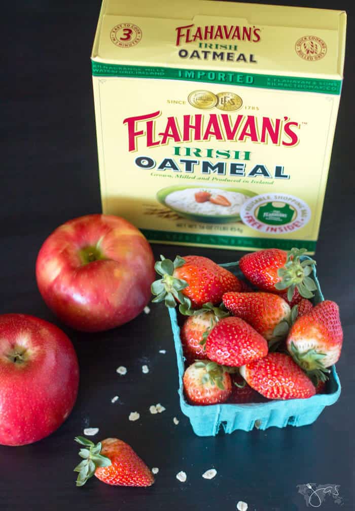 These fresh strawberries, apples and oatmeal are great for making a cake. 