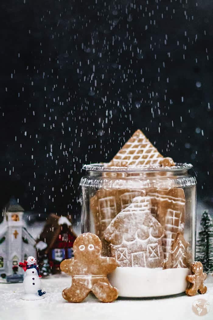 German village snow globe with gingerbread cookies