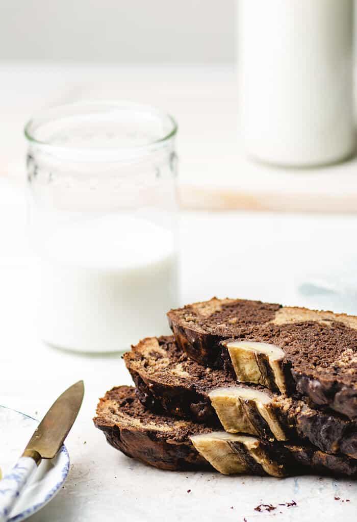 This rich sweet banana bread goes perfectly with a glass of milk.