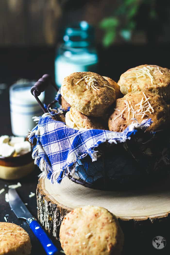 Basket with homemade buttermilk biscuits.