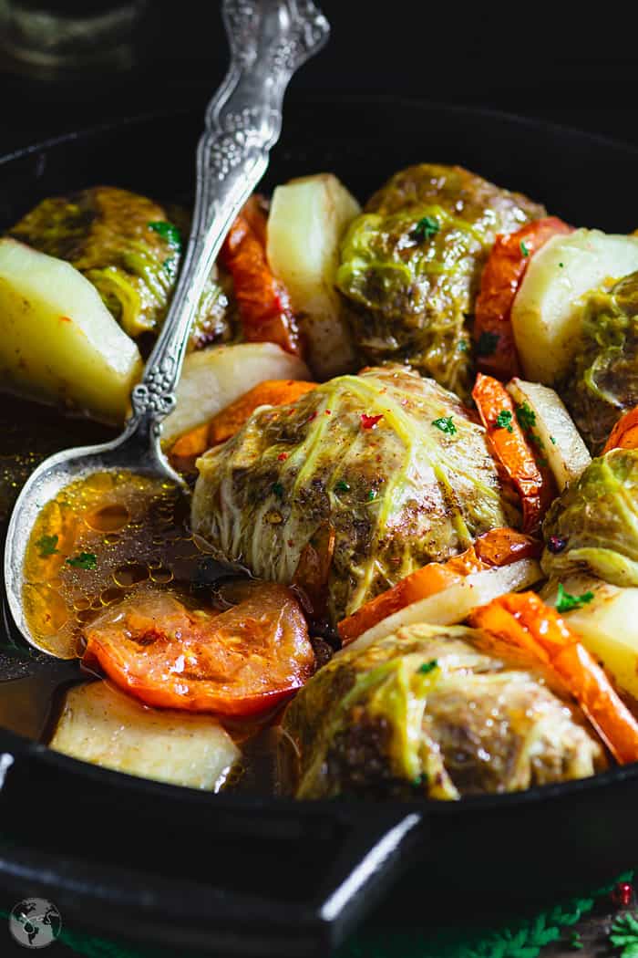 Palestinian Stuffed Savoy Cabbage Rolls - closeup