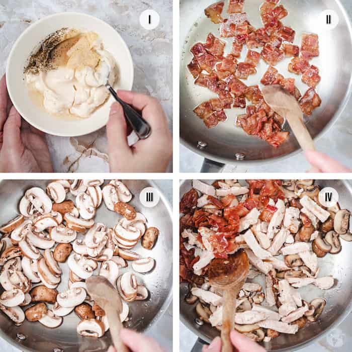 Steps to make the turkey filling for tacos