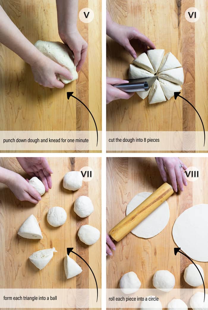 Forming dough for pretzel corners, steps 5-8